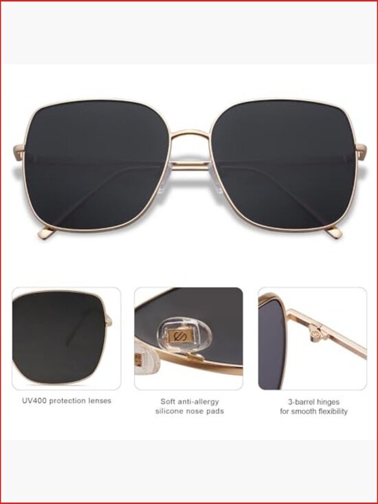 Oversized Square Metal Frame Sunglasses UV Protection Retro Flat Lens main image 4